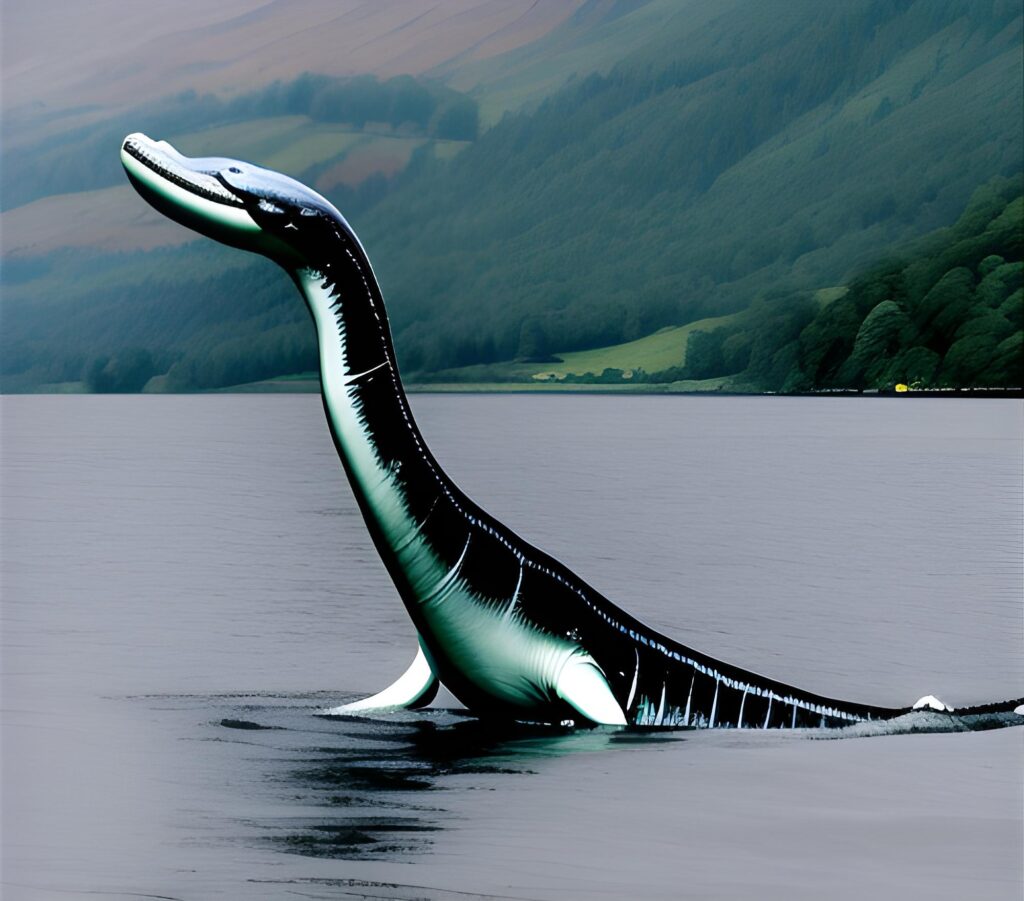 AI-generated image of a plesiosaur in Loch Ness