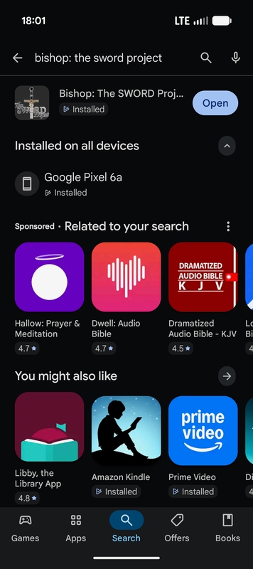 Screen shot of the Google Play store showing Bishop: The Sword Project

