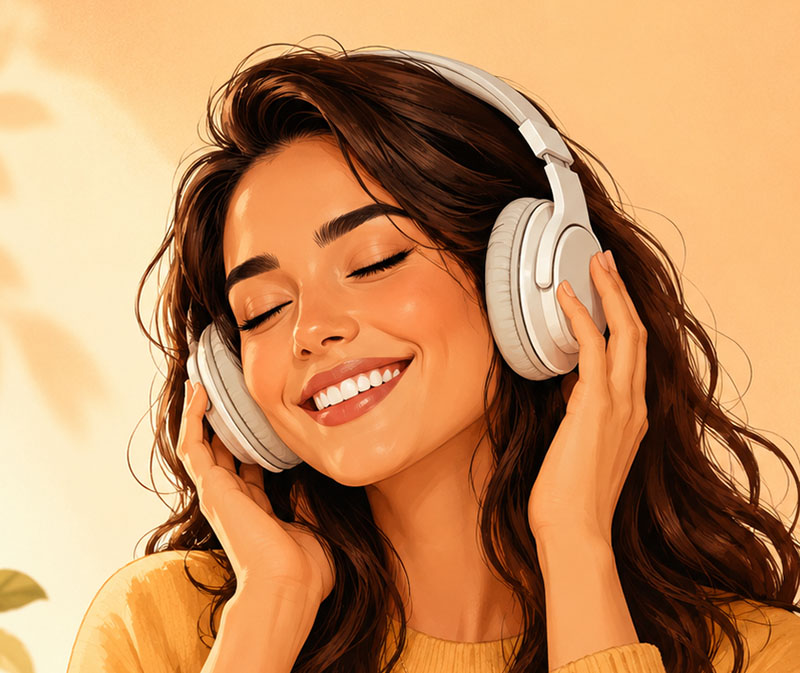 Woman listening to The Sing Bible