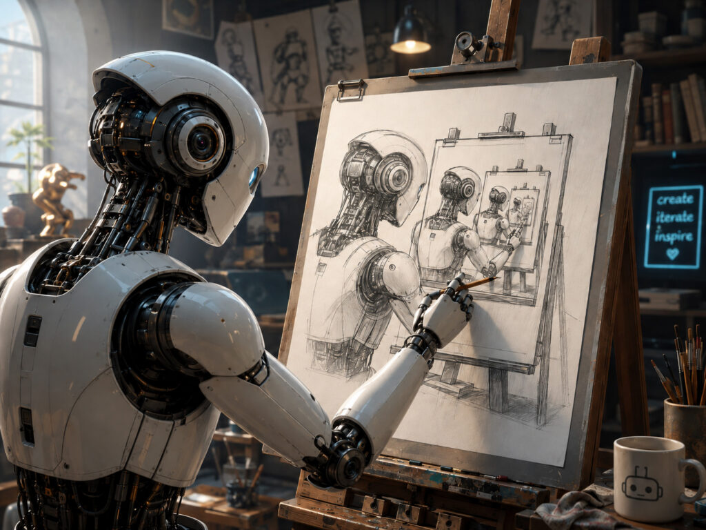 Picture of a robot drawing itself drawing itself